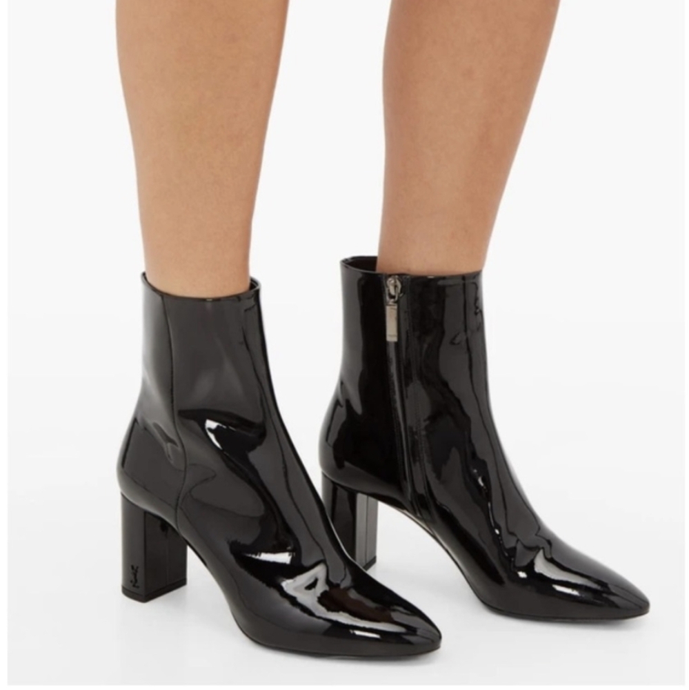 Ysl Yves Saint Laurent Black Patent Leather Booties